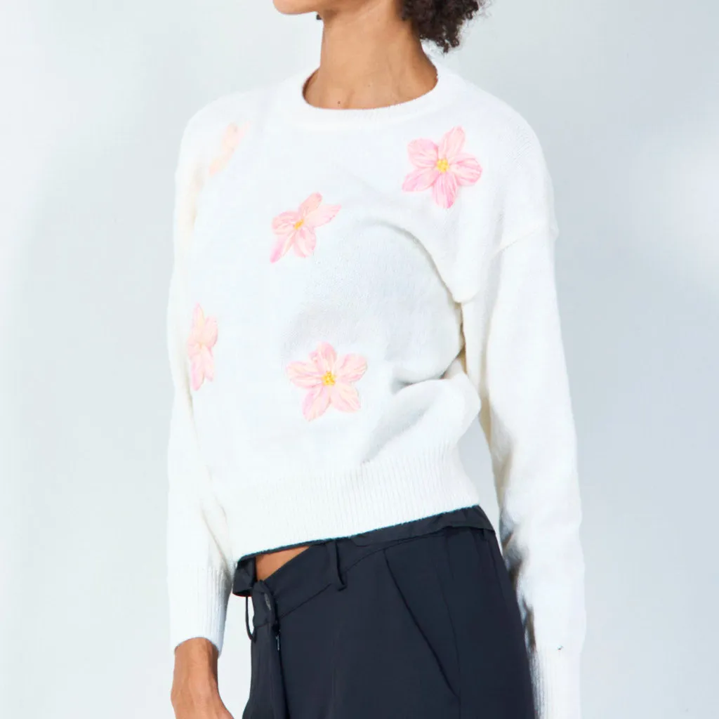 Chic floral applique sweater wholesale