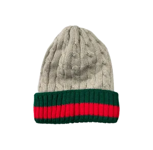 Coffee Men's Winter knitted hat with green and red Striped Wool Beanie