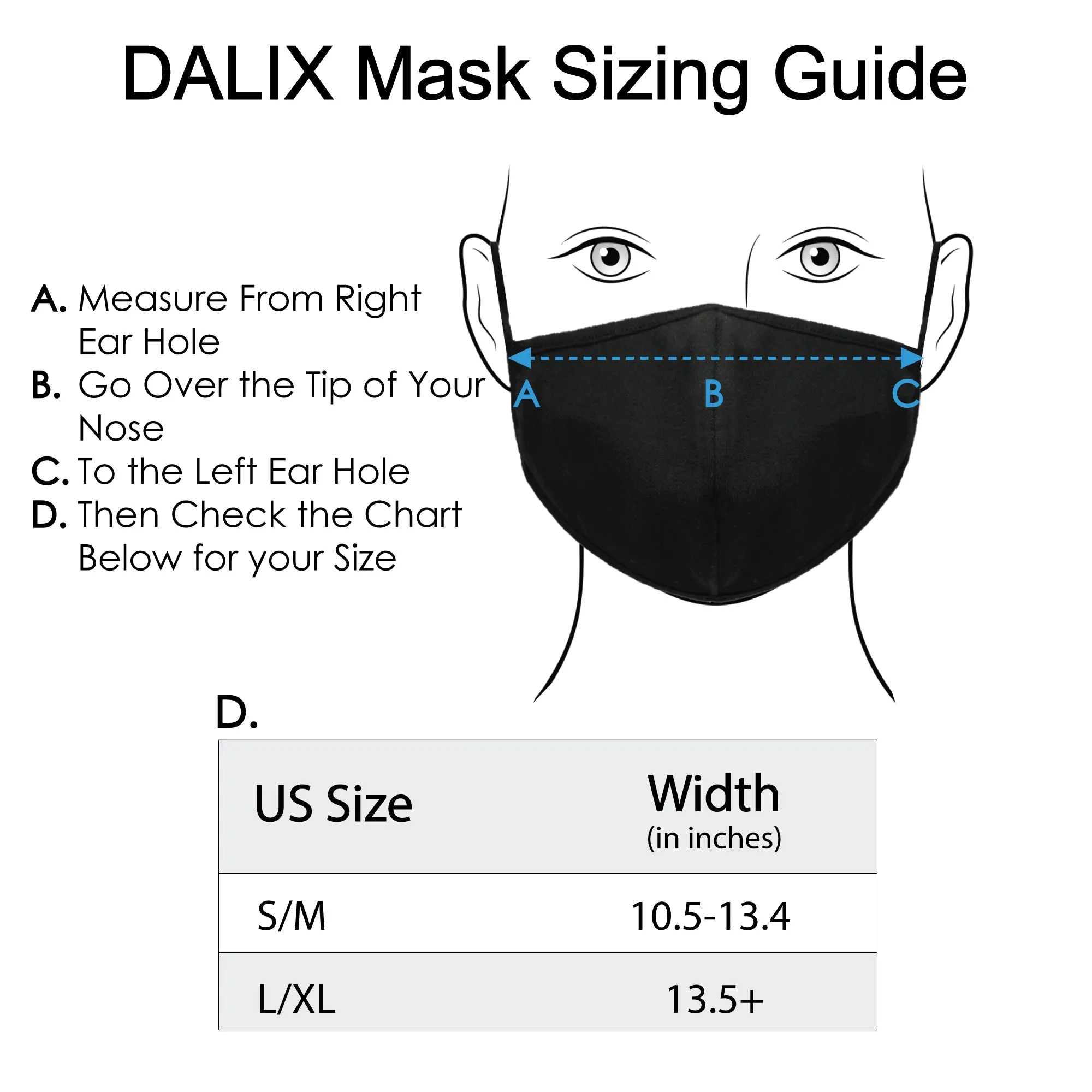 DALIX Cloth Face Mask Reuseable Washable Made in USA - S-M, L-XL Size (10 Pack)