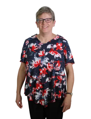 Deborah Adaptive Top - Red & Navy Floral