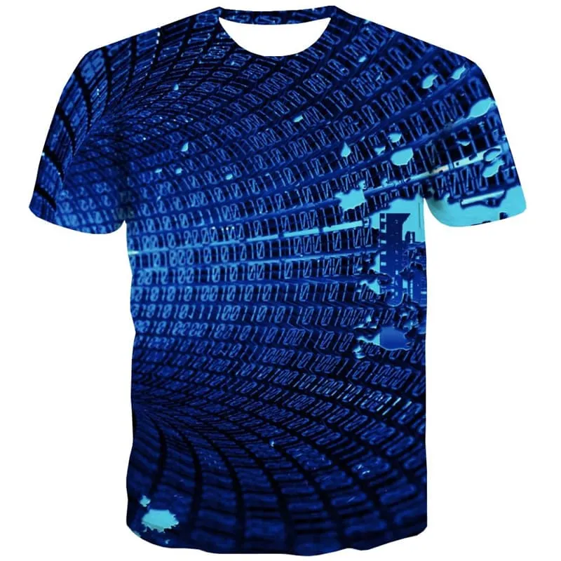 Dizziness T-shirt Men Abstract Tshirts Casual Psychedelic T-shirts Graphic Blue T shirts Funny