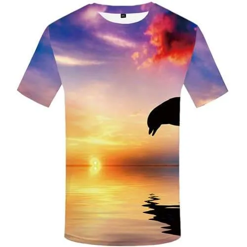 Dolphin T shirts Men Thing Tshirt Anime Nebula Shirt Print Colorful T-shirts Graphic Short Sleeve T shirts Men women Tops O-neck