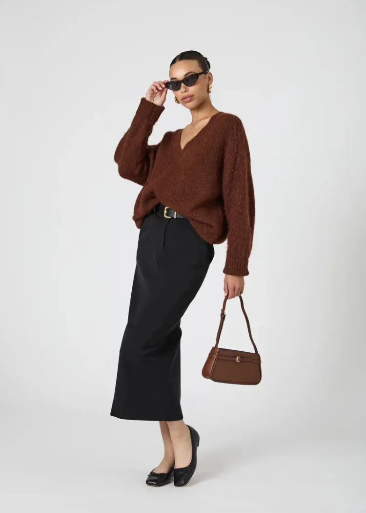 French Connection Fluffy Knit Jumper- Chocolate ***FINAL SALE***