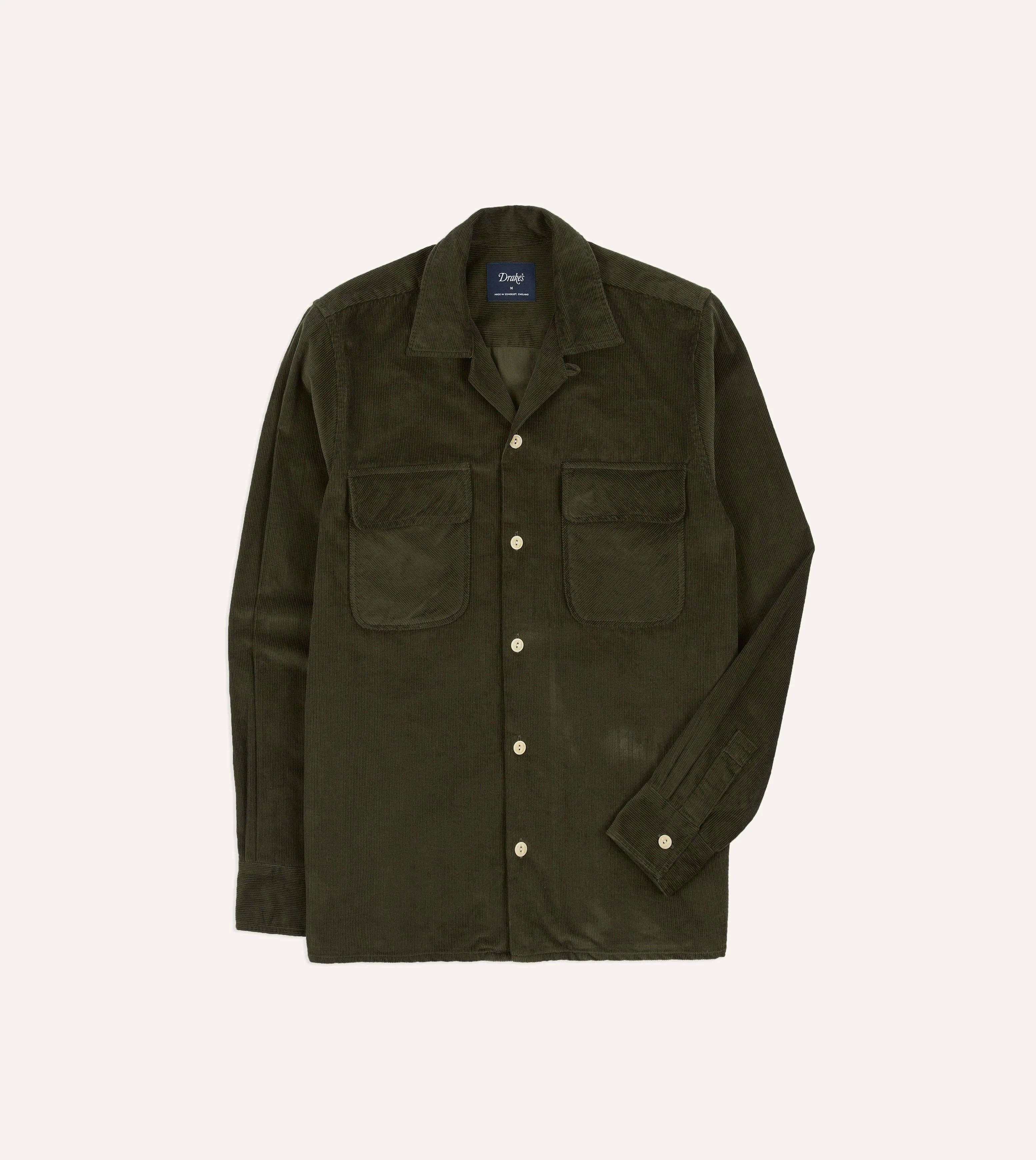 Khaki Corduroy Camp Collar Long Sleeve Shirt