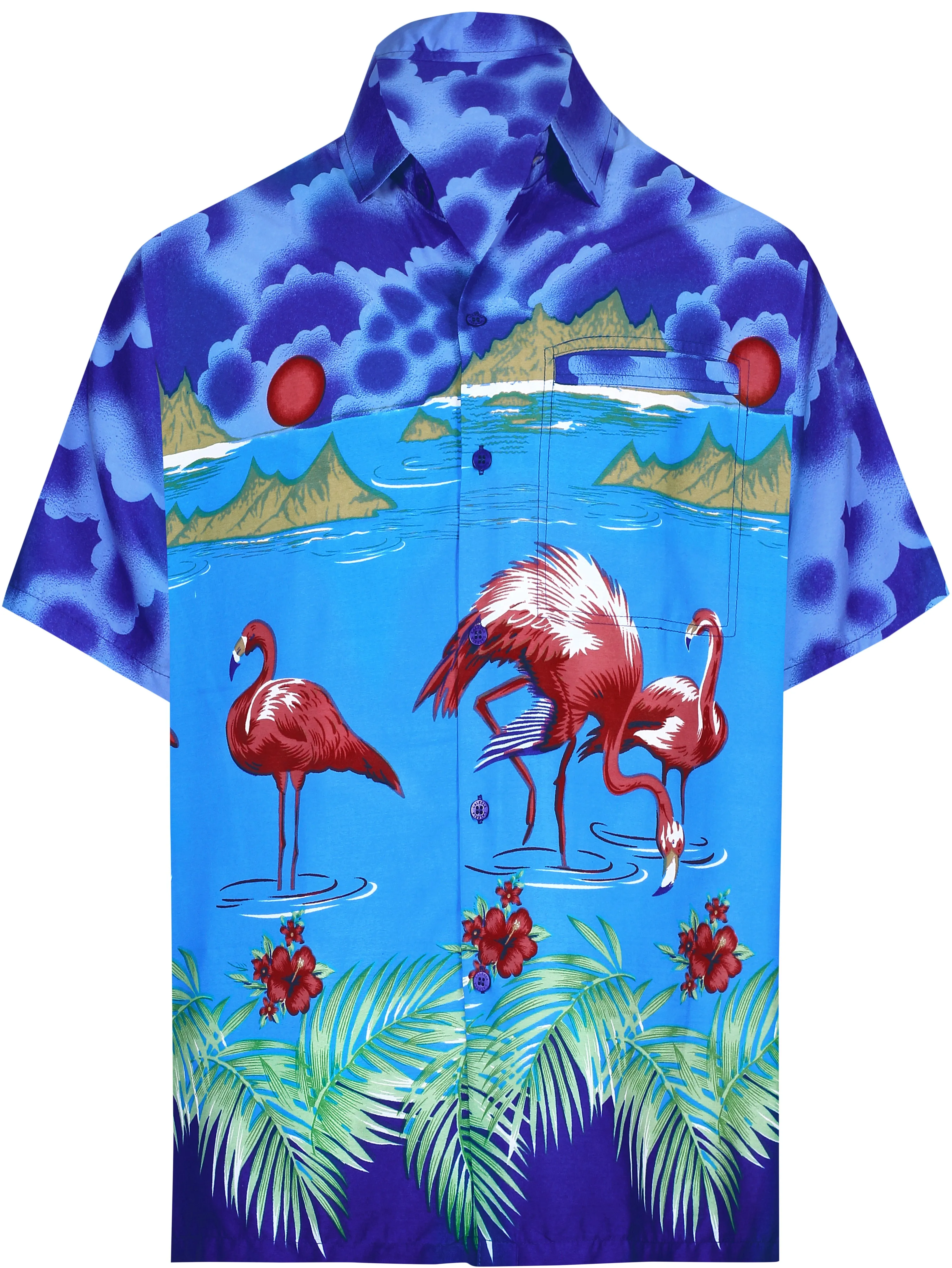 LA LEELA Shirt Casual Button Down Short Sleeve Beach Shirt Men Aloha Pocket shirt Blue_W60