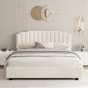 LIFT UP BEIGE VELVET FULL SIZE BED