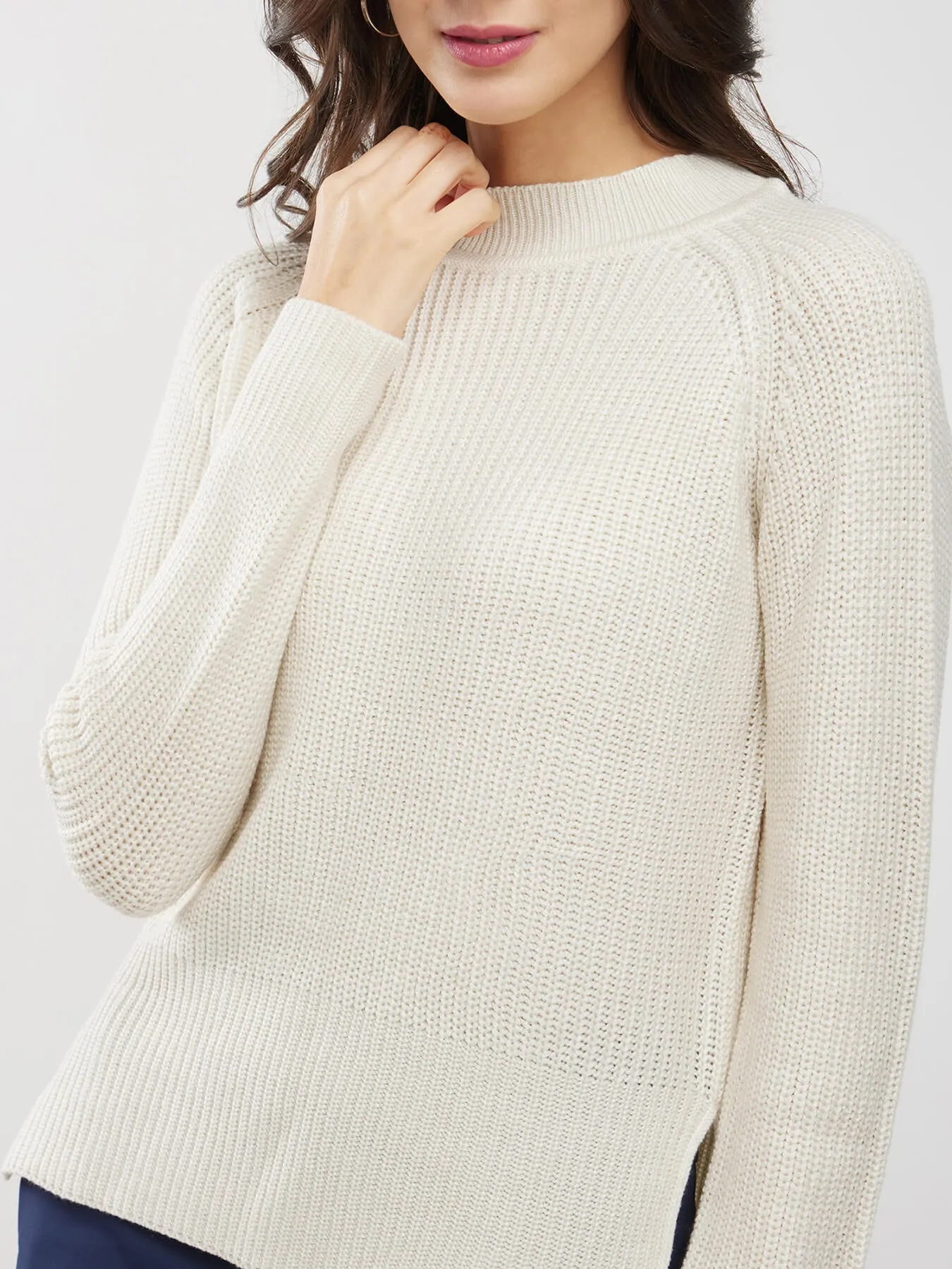 LivSoft Rib Knit High Neck Sweater - Off White