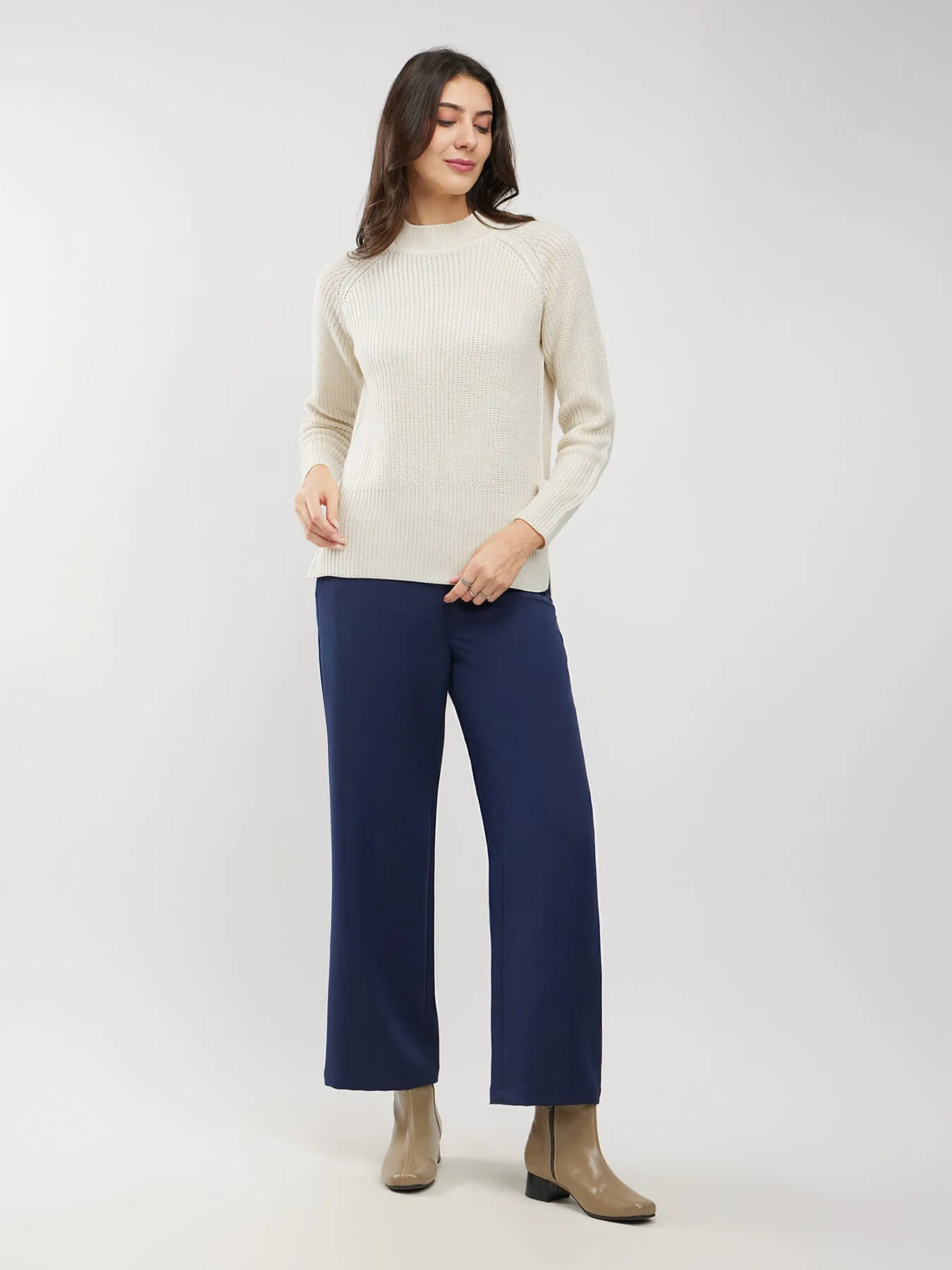 LivSoft Rib Knit High Neck Sweater - Off White