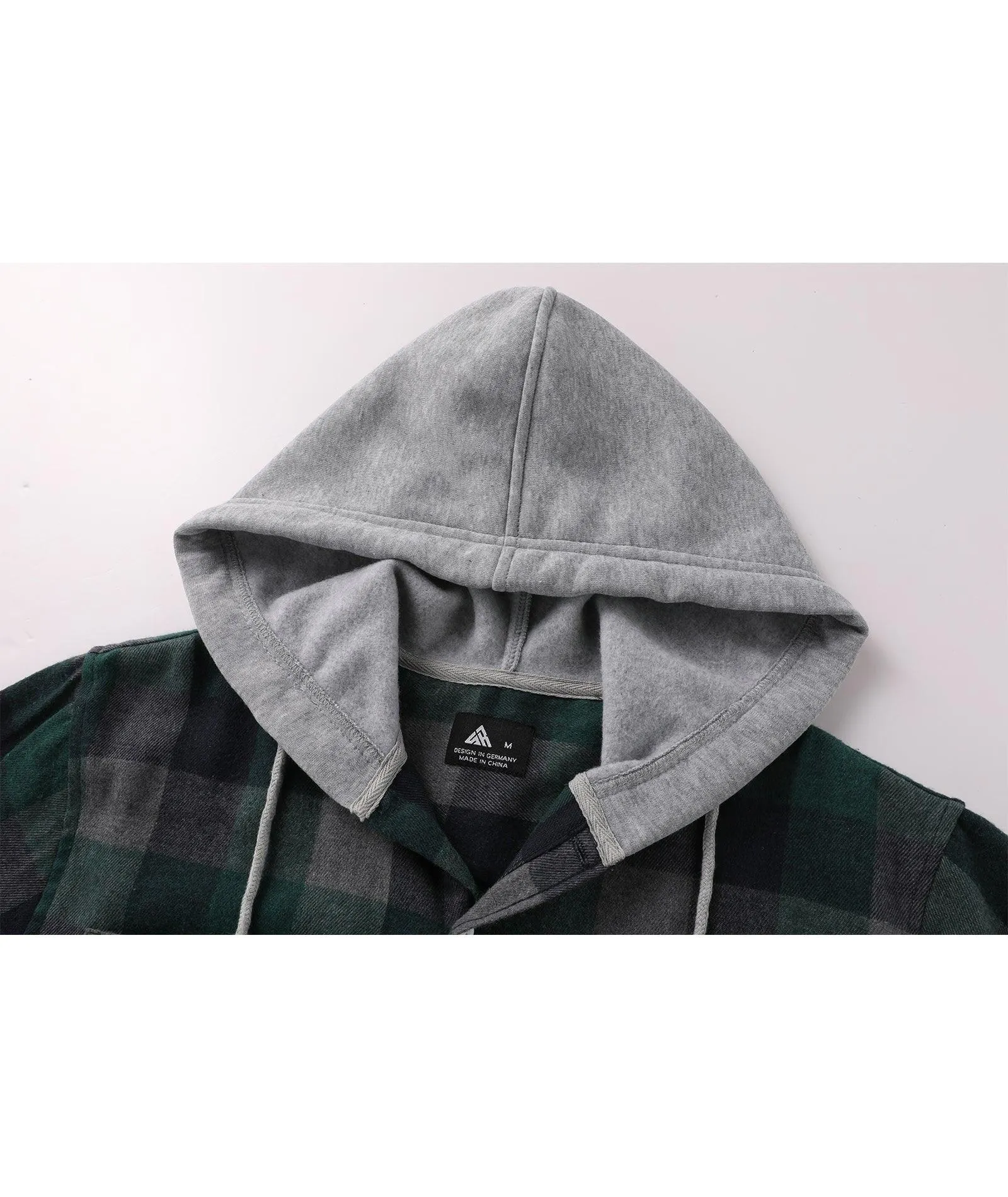 Men's Button Up Flannel Plaid Hoodie-CUMLT01116