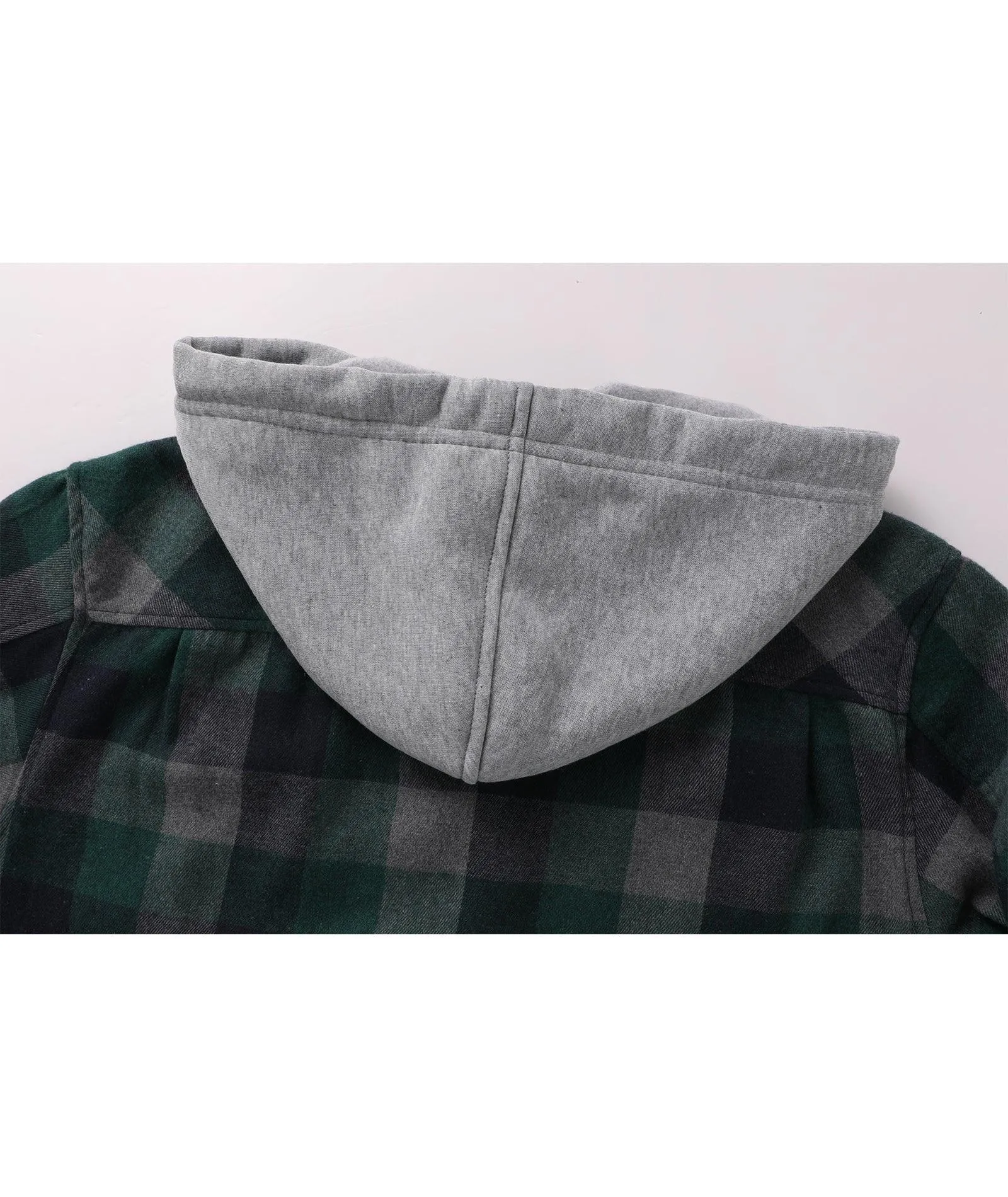 Men's Button Up Flannel Plaid Hoodie-CUMLT01116