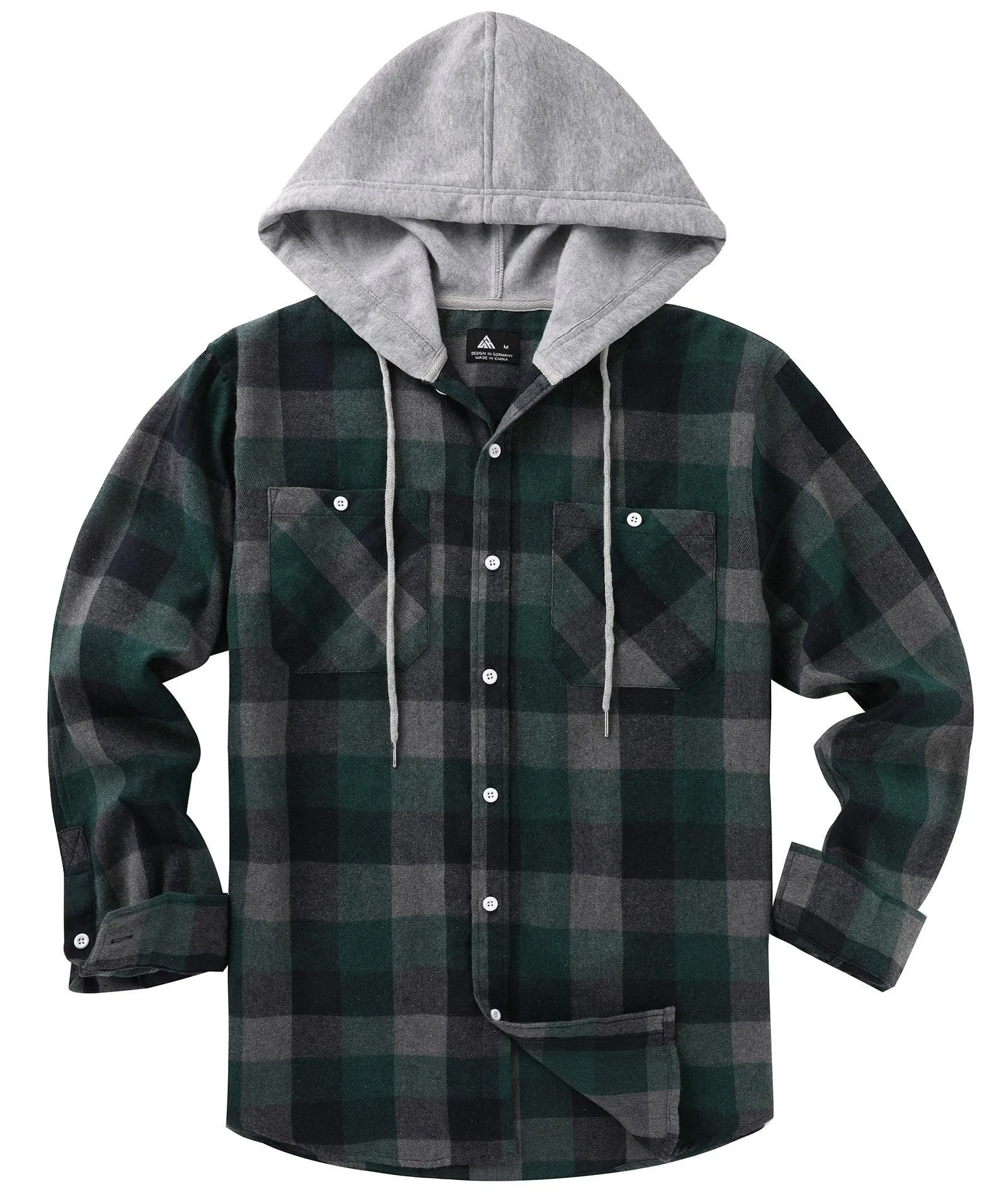 Men's Button Up Flannel Plaid Hoodie-CUMLT01116