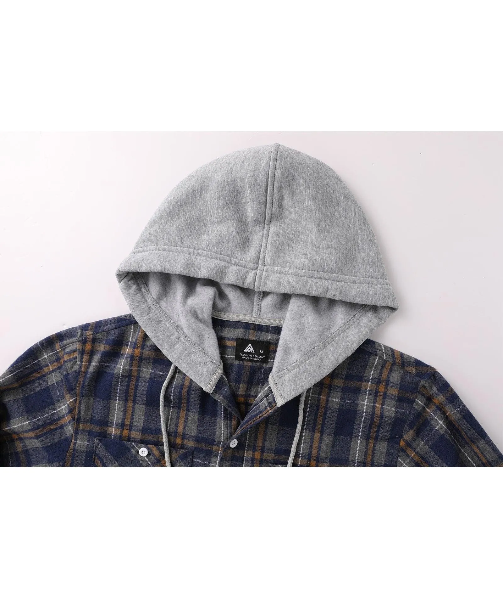 Men's Button Up Flannel Plaid Hoodie-CUMLT01116