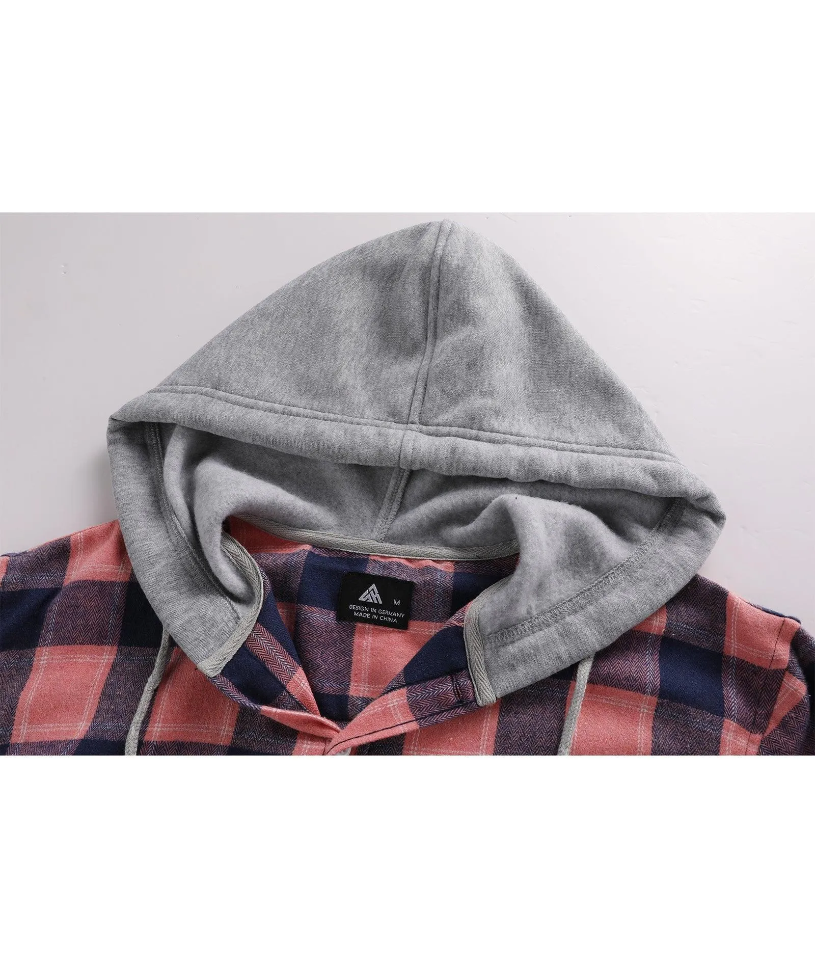 Men's Button Up Flannel Plaid Hoodie-CUMLT01116