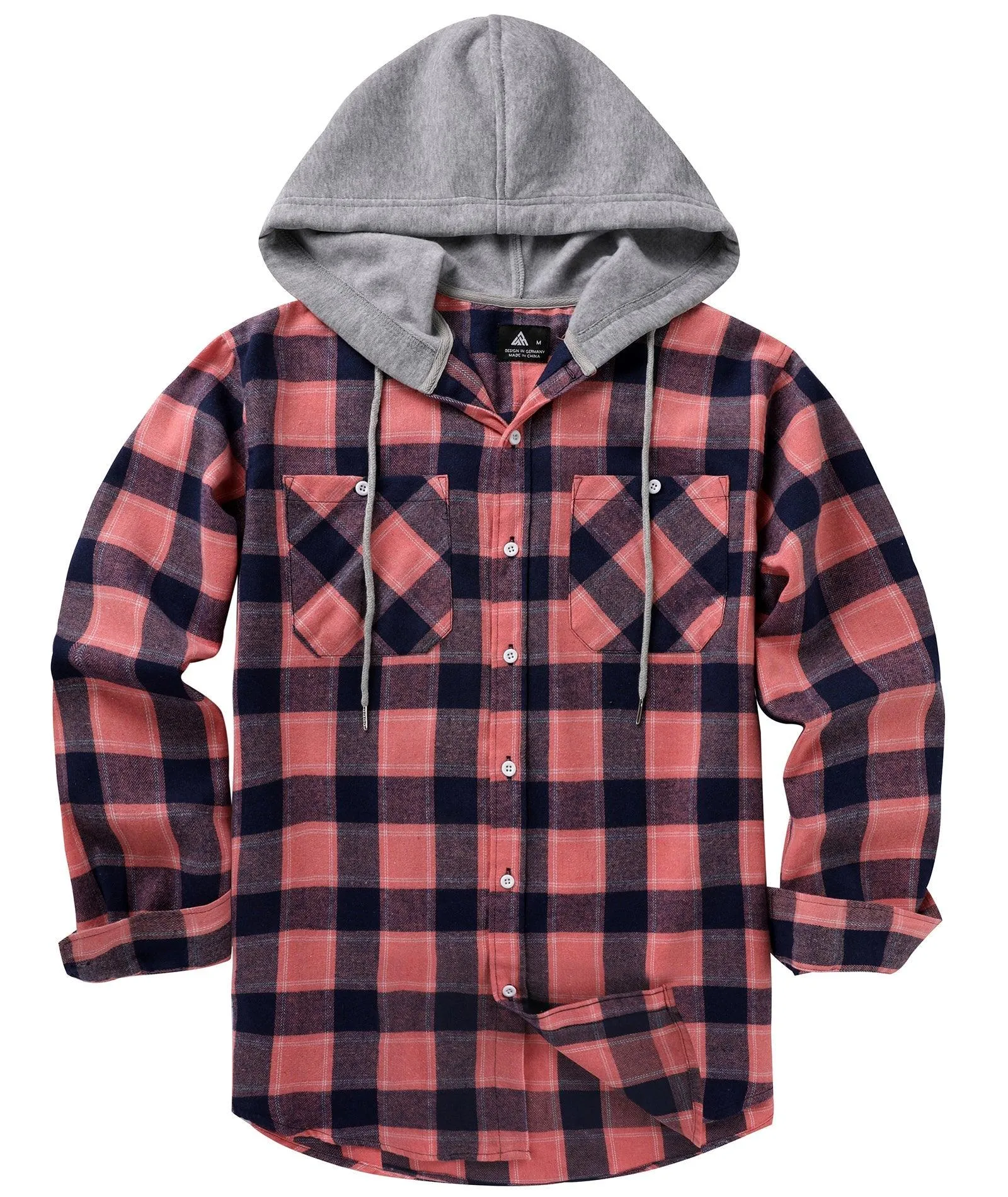 Men's Button Up Flannel Plaid Hoodie-CUMLT01116