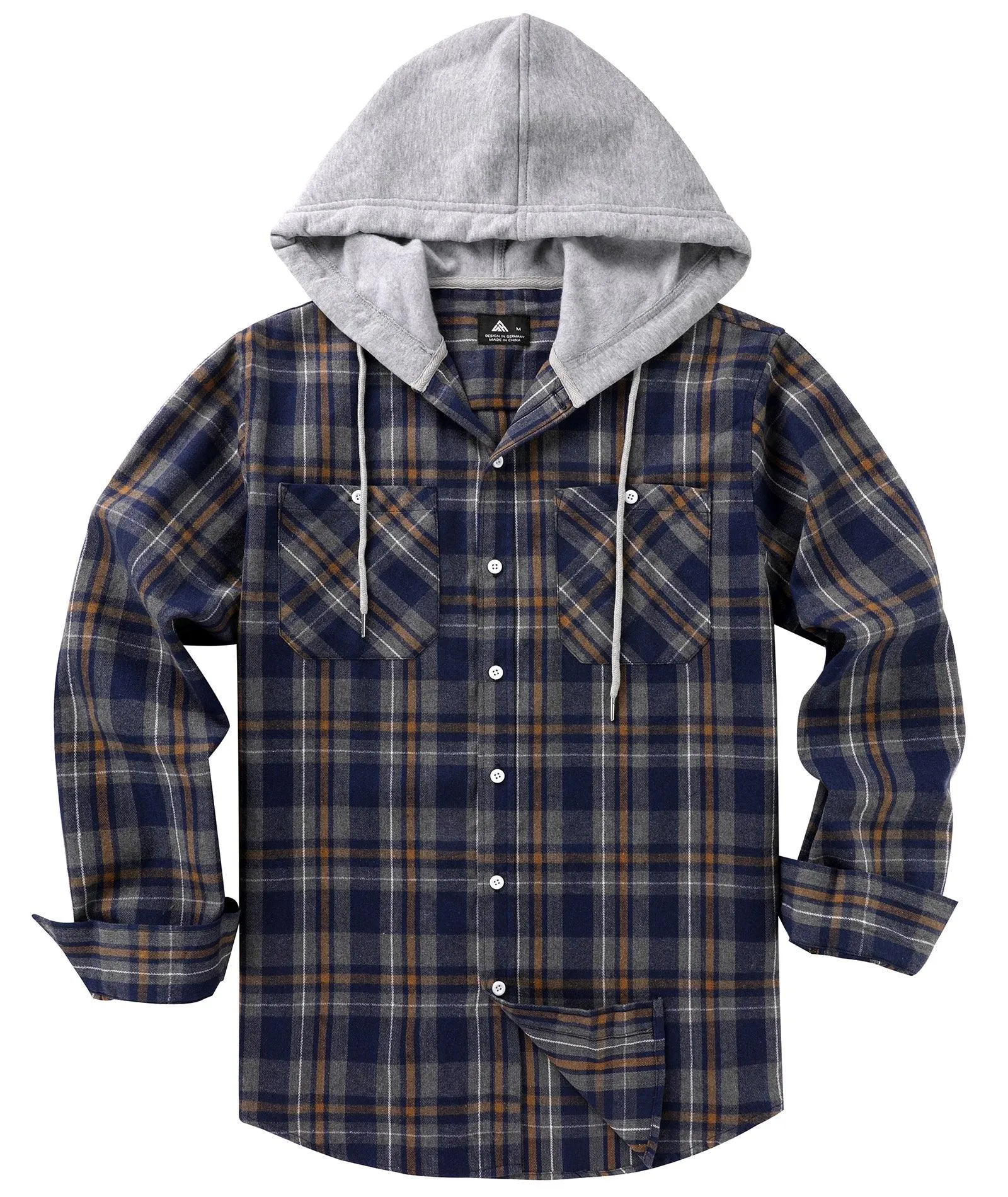 Men's Button Up Flannel Plaid Hoodie-CUMLT01116