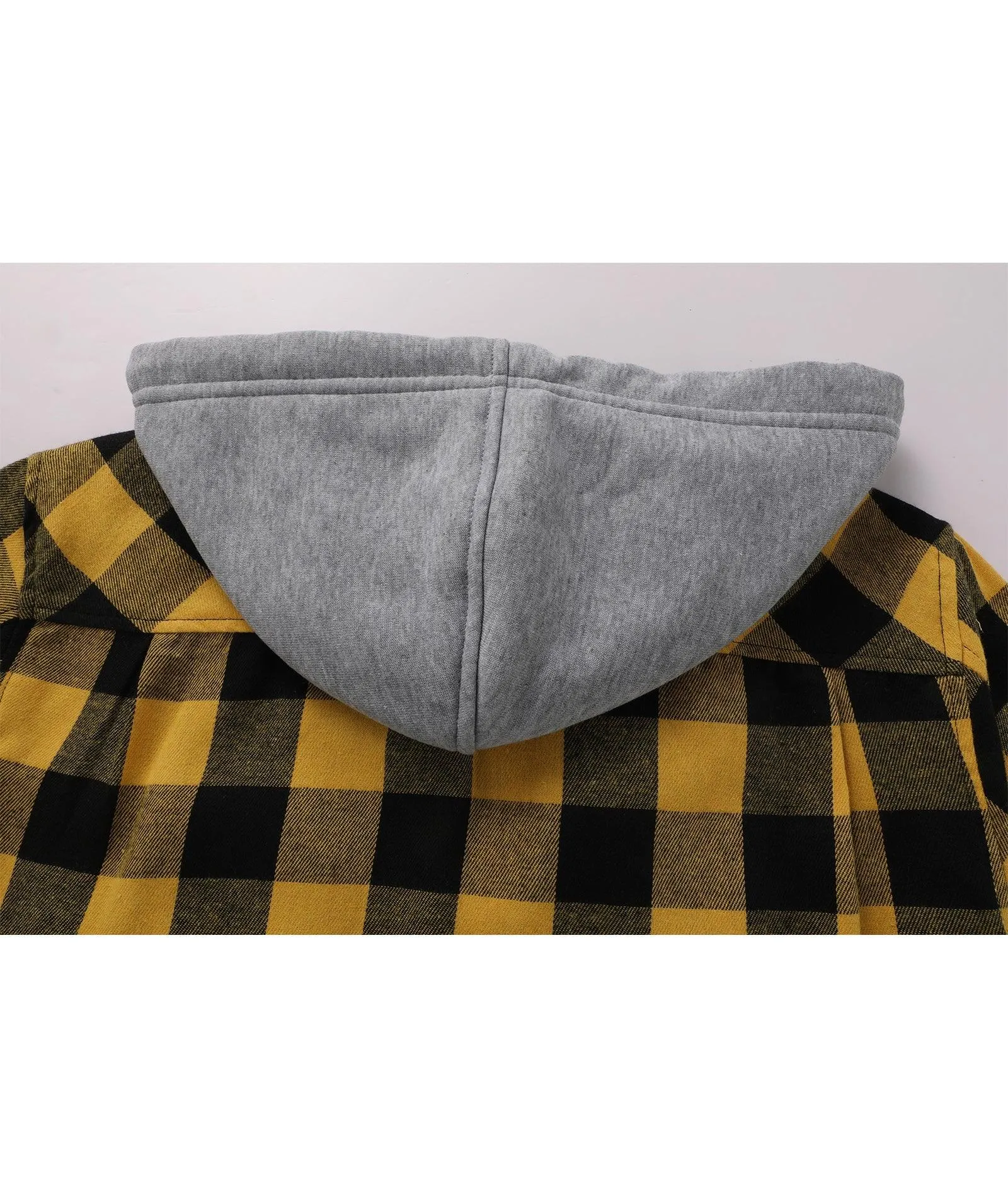 Men's Button Up Flannel Plaid Hoodie-CUMLT01116