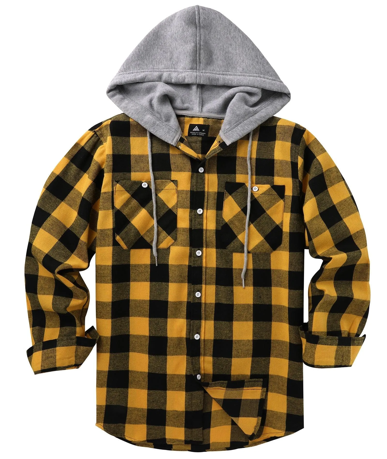 Men's Button Up Flannel Plaid Hoodie-CUMLT01116