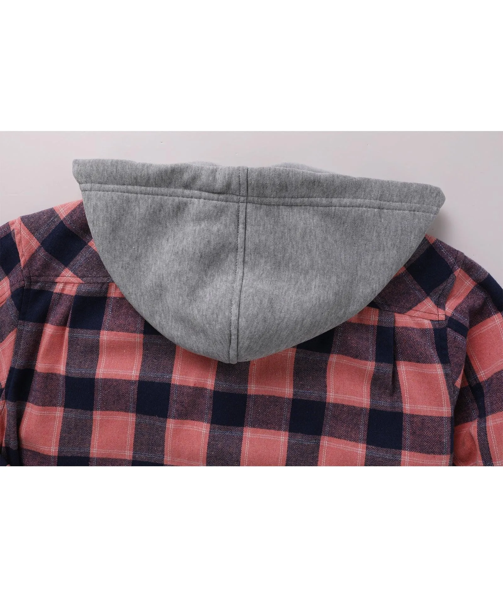 Men's Button Up Flannel Plaid Hoodie-CUMLT01116