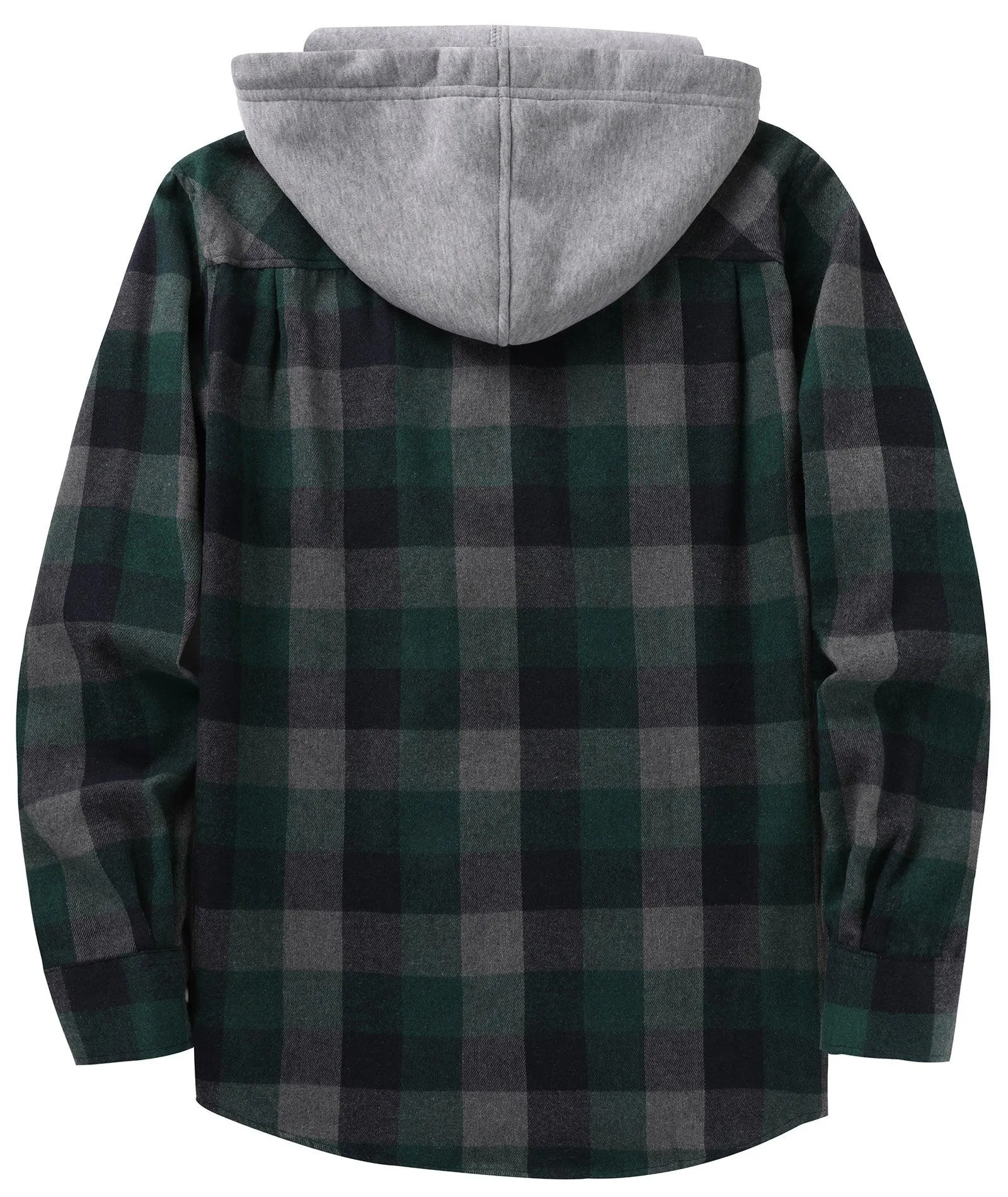 Men's Button Up Flannel Plaid Hoodie-CUMLT01116