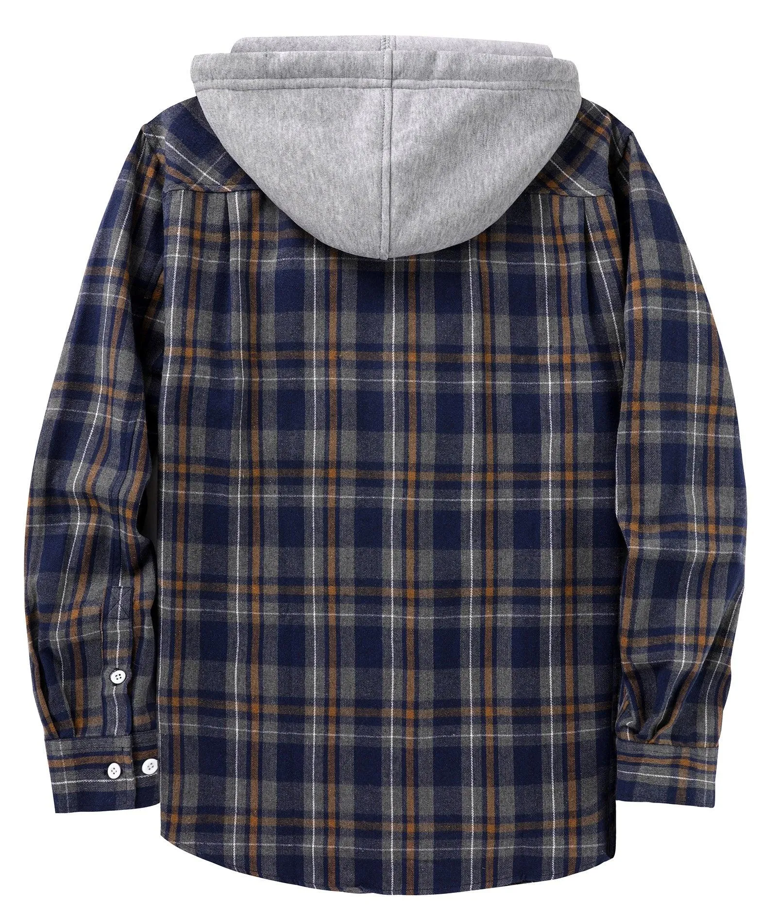 Men's Button Up Flannel Plaid Hoodie-CUMLT01116