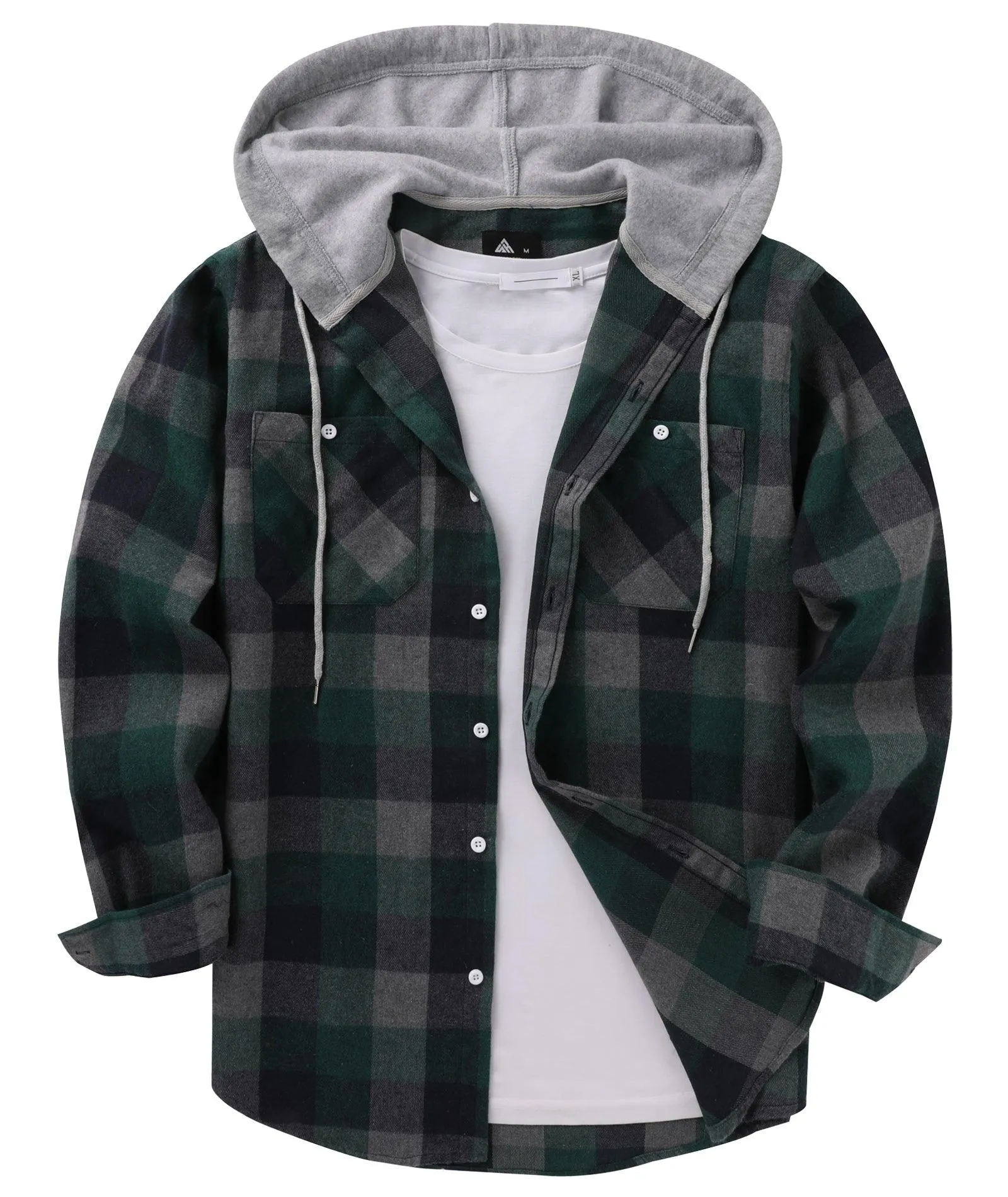 Men's Button Up Flannel Plaid Hoodie-CUMLT01116