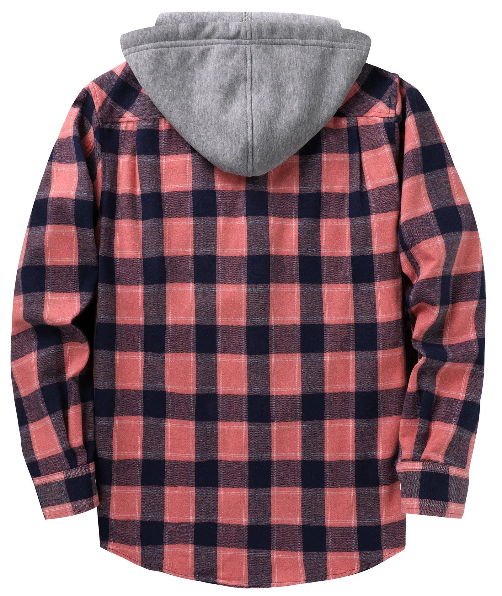 Men's Button Up Flannel Plaid Hoodie-CUMLT01116