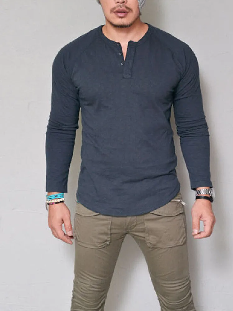 Solid Color Long Sleeve Men's Tee