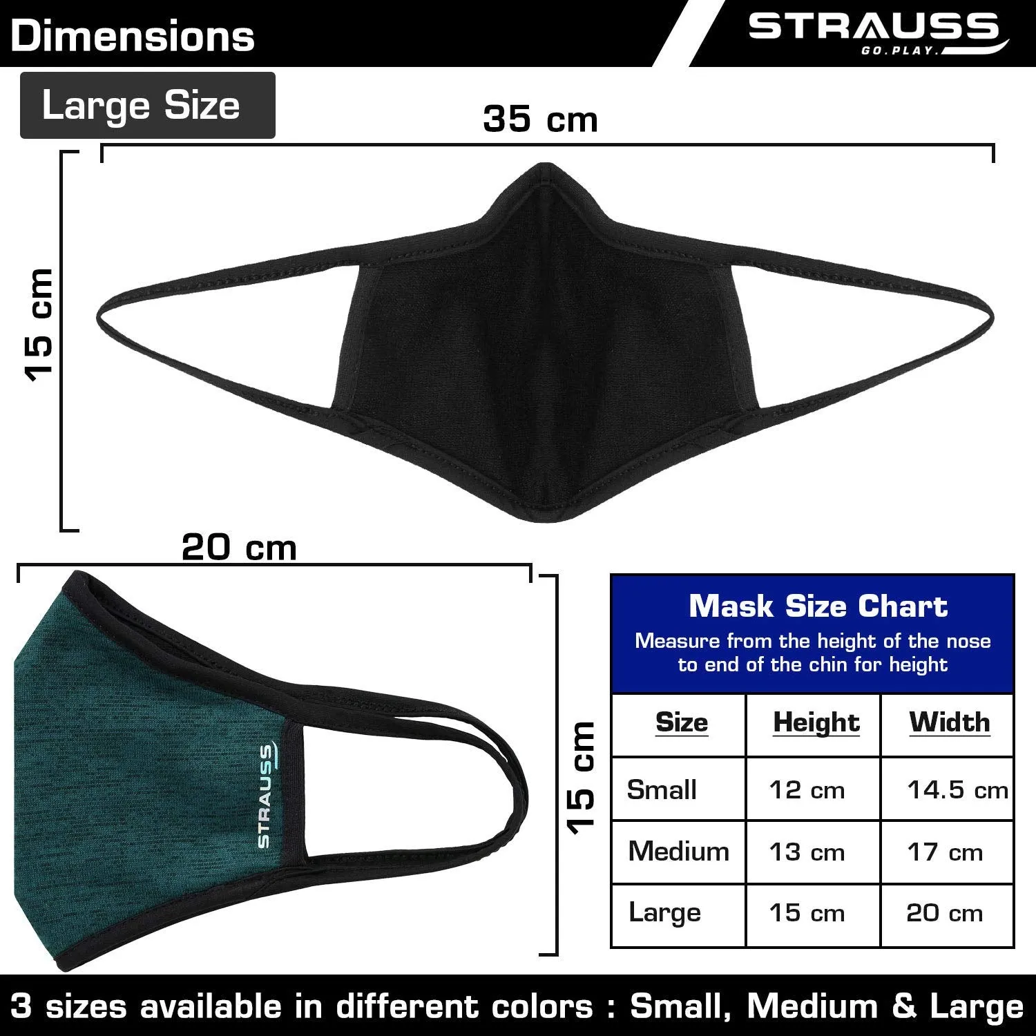 STRAUSS Unisex Anti-Bacterial Protection Mask, Black Vent, Medium, (Grey)