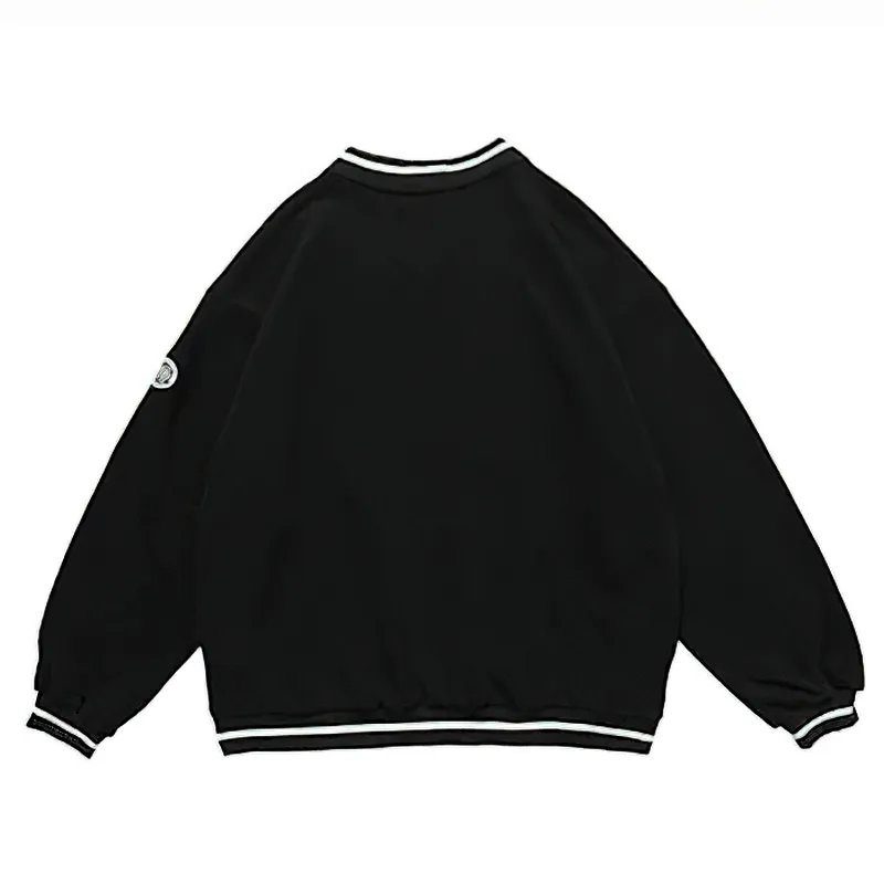 Women's V-Neck Letter Patch Baseball Sweatshirt / Casual Female Loose Pullover