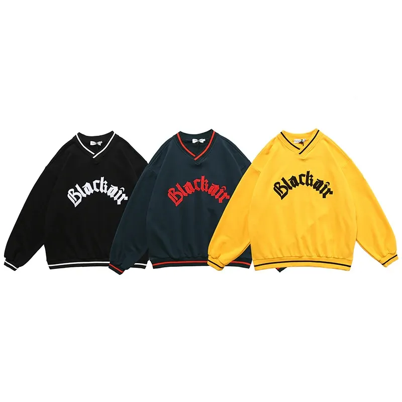 Women's V-Neck Letter Patch Baseball Sweatshirt / Casual Female Loose Pullover